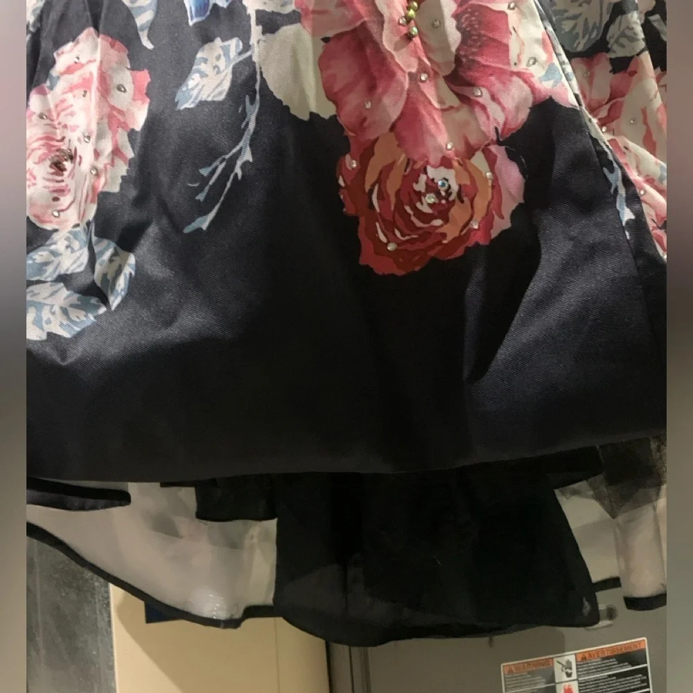 Blush Floral Black 2 Piece Halter Top Long Dress, Size 16, zipper tie, Preloved - Picture 12 of 12